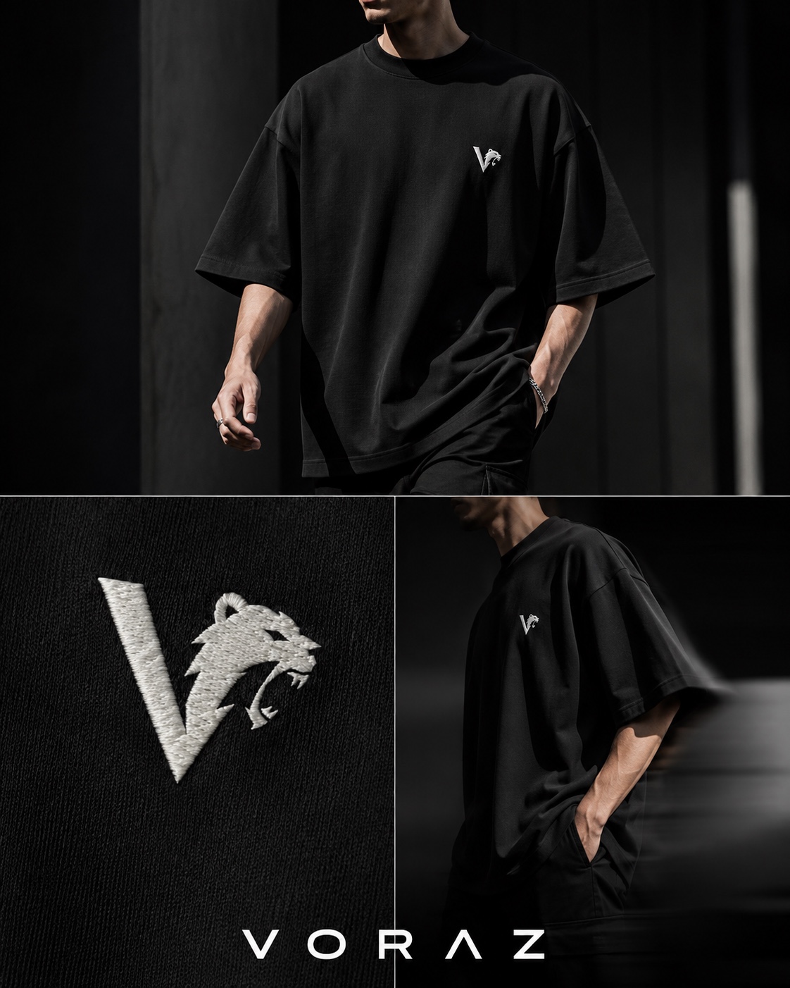 Campanha da camiseta VORAZ Oversized Essential preta